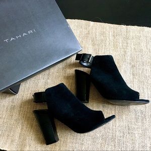 Tahari Women Peep Toe Suede Slingback Heels